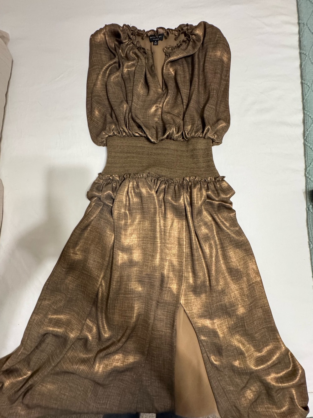 Shimmery Midi Dress with Thick Waistband and Split